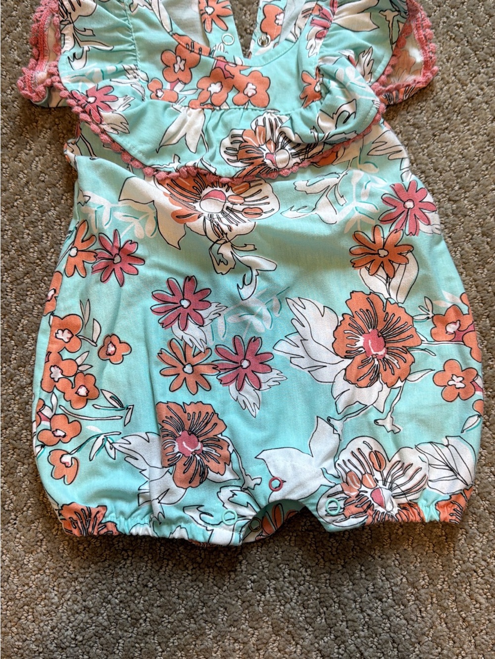 Jessica Simpson Mint Floral Baby Romper with Coral Accents